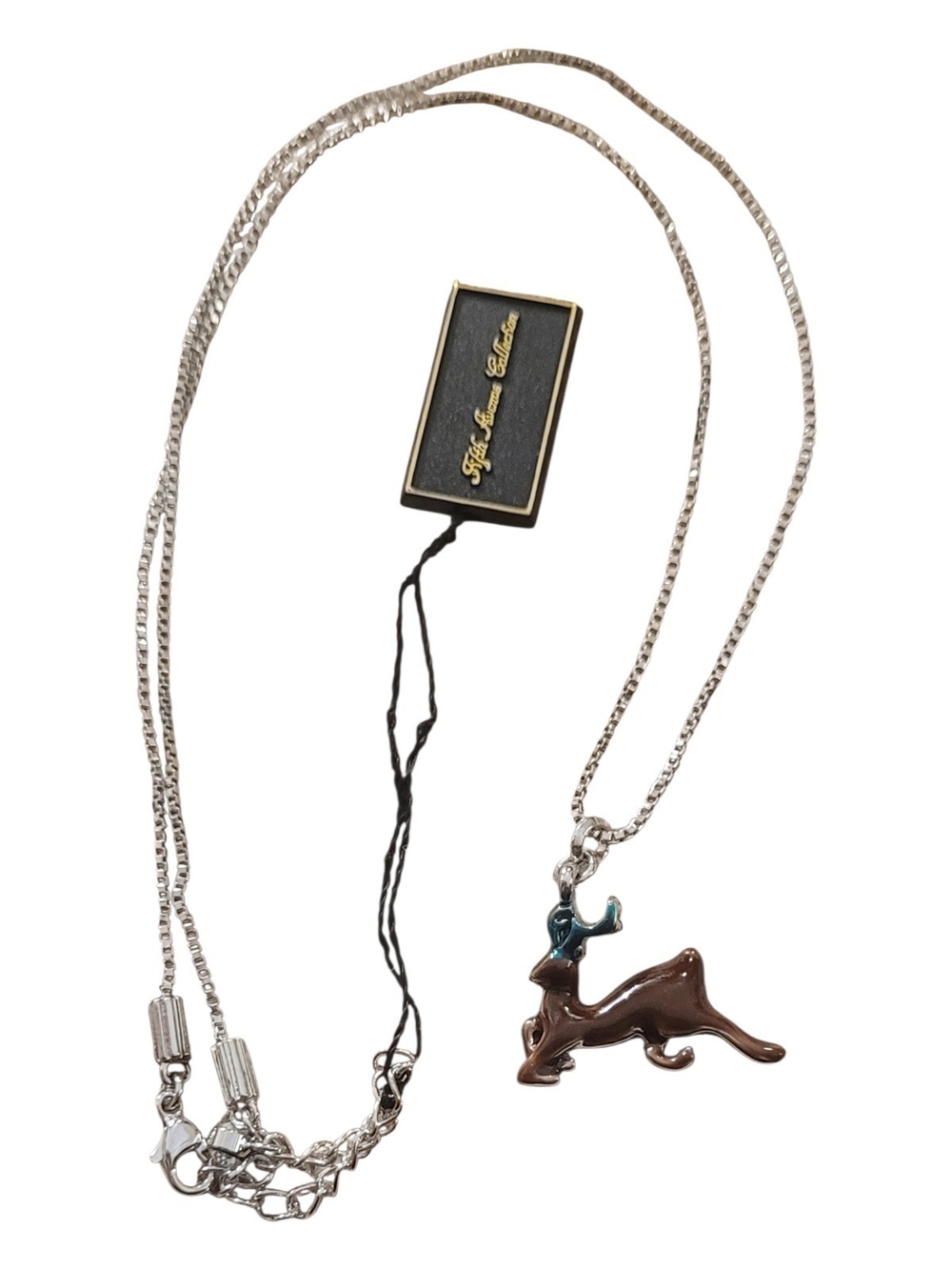 Brown Reindeer Pendant Necklace with Silver Chain